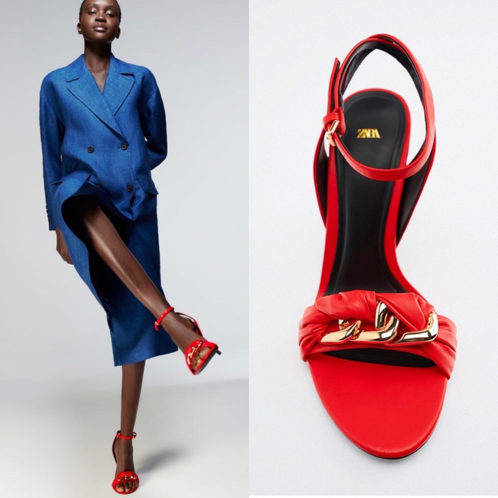 HEELED LEATHER SANDALS WITH CHAIN DETAILS